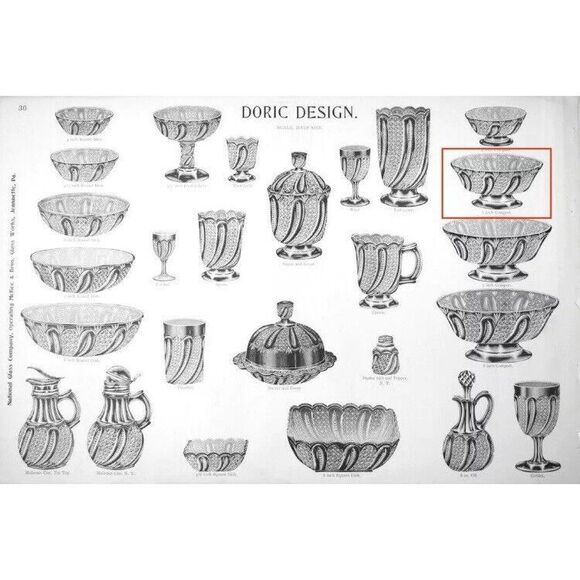 EAPG Antique McKee Brothers Doric Glass Comport Footed Bowl Feather 3 x 6" 1896 - Picture 7 of 8